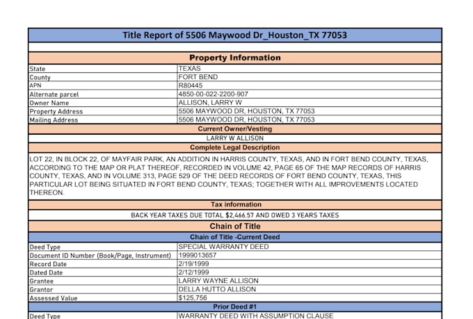 do property title search, chain of title report with copy of documents